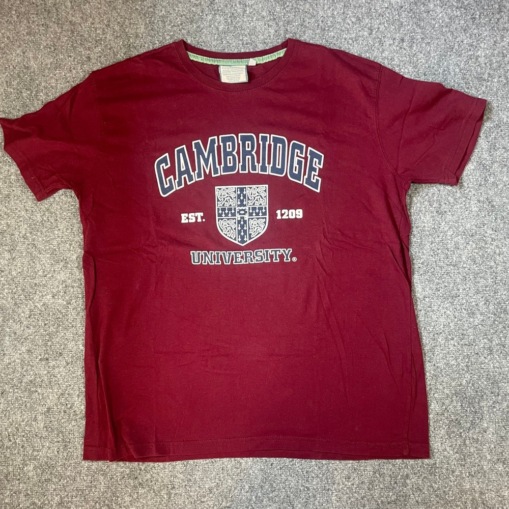 University of Cambridge T-Shirt Mens XL Burgundy Collegiate Graphic Tee B576